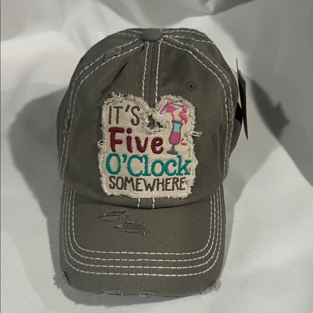 Gray Distressed Cap with Embroidered Patch